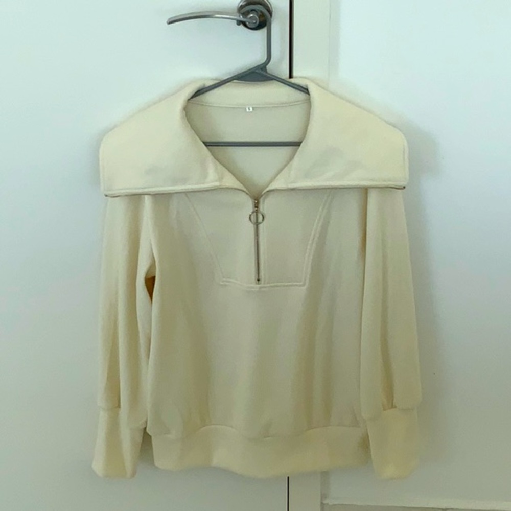Small ~ Quarter Zip Ribbed Pull Over with Exaggerated Collar